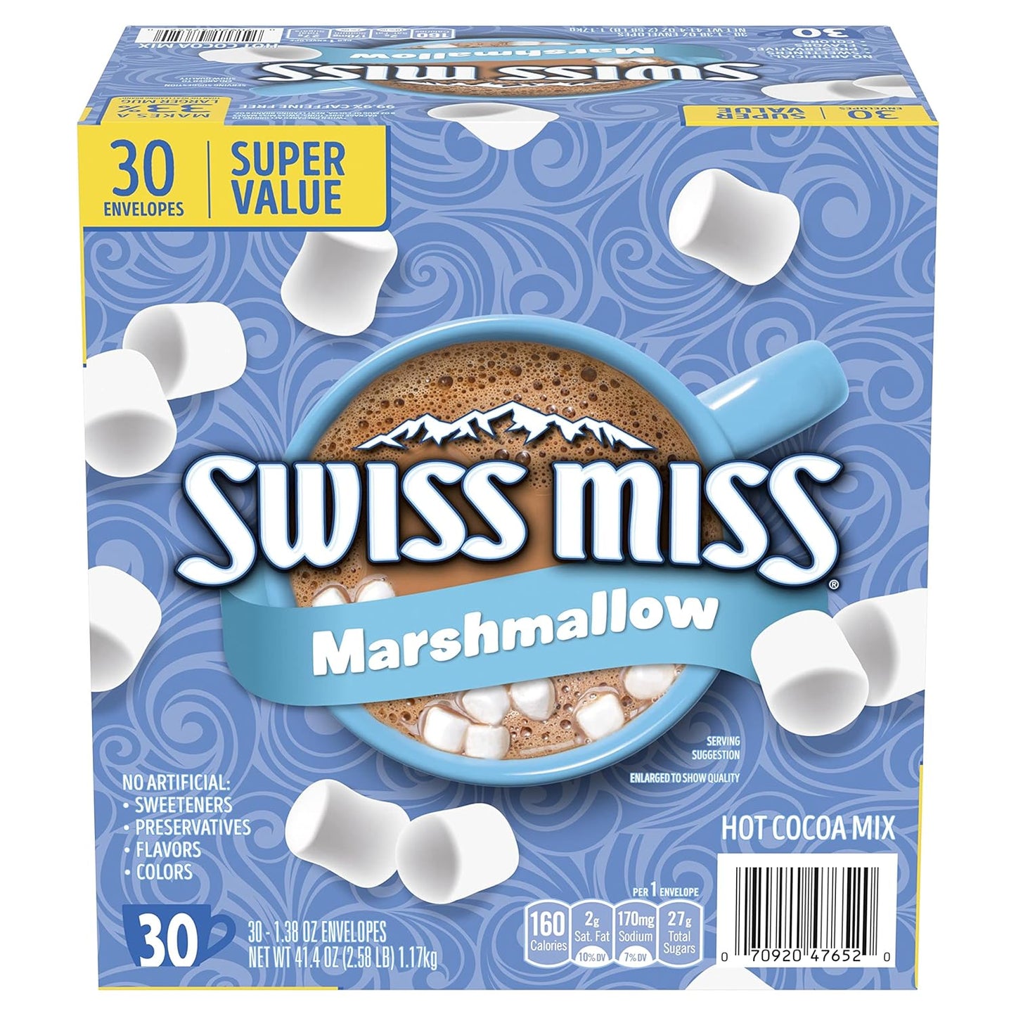 Swiss_Miss_Chocolate_Hot_Cocoa_Mix_With_Marshmallows,_30_Count_Packets_(Pack_of_1)