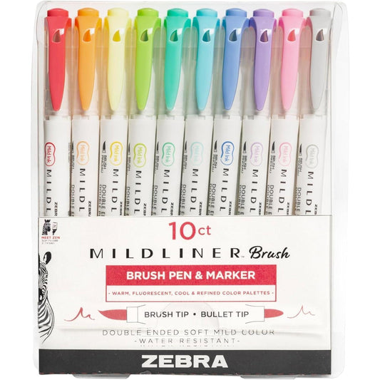 Zebra_Pen_Mildliner_Brush_Marker,_Double_Ended_Brush_&_Fine_Tip_Pen,_Assorted_Soft_Colors,_10_Pack