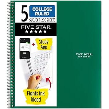 Five_Star_Spiral_Notebook_+_Study_App,_5_Subject,_College_Ruled_Paper,_Fights_Ink_Bleed,_Water_Resistant_Cover,_8-1/2"_x_11",_200_Sheets