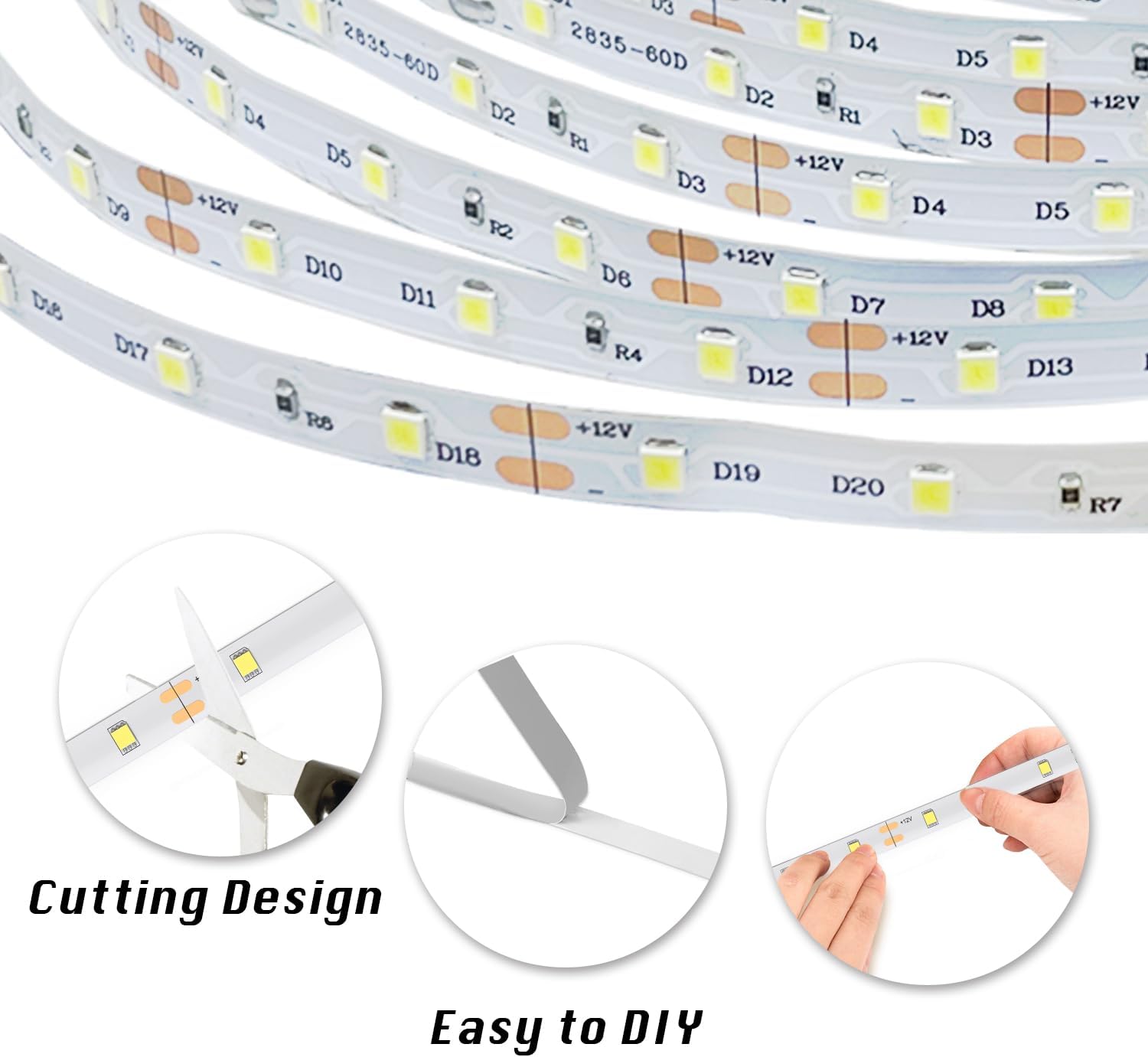 dalattin LED Tape Light – Tool-Free Peel and Stick Strip for Uncluttered Living Spaces, 24V