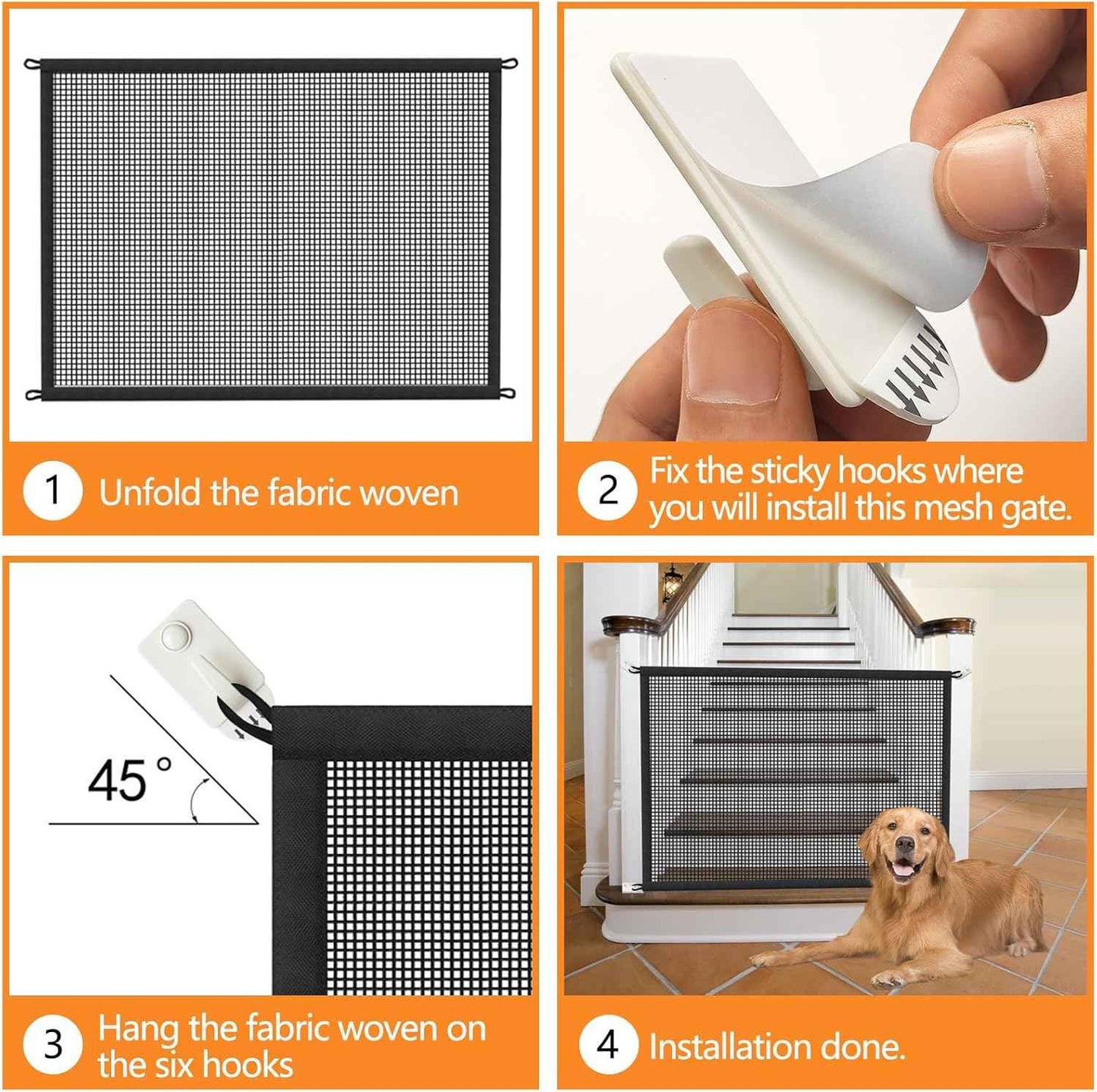 Cupount Pet Mesh Gate for Stairs – Damage-Free Barrier to Block Puppies from Climbing Unsupervised