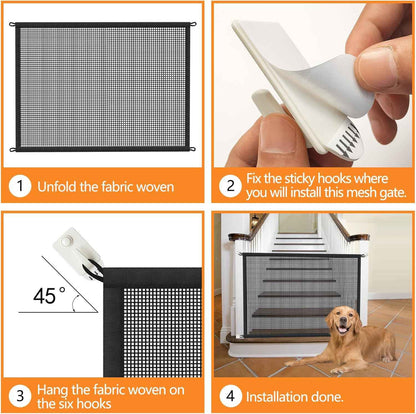 Cupount Pet Mesh Gate for Stairs – Damage-Free Barrier to Block Puppies from Climbing Unsupervised