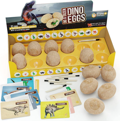 Dan&Darci Dig a Dozen Dino Egg Kit – Safe Screen-Free STEM Toy for Kids Ages 3-12 in Playroom and Bedroom