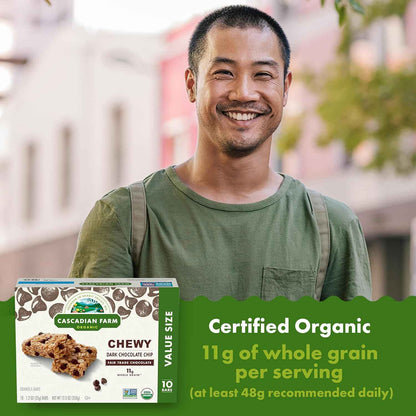 Cascadian Farm Organic Dark Chocolate Chip Granola Bars – Healthy After-School Snack for Kids Lunch Boxes, 12.3 oz Box