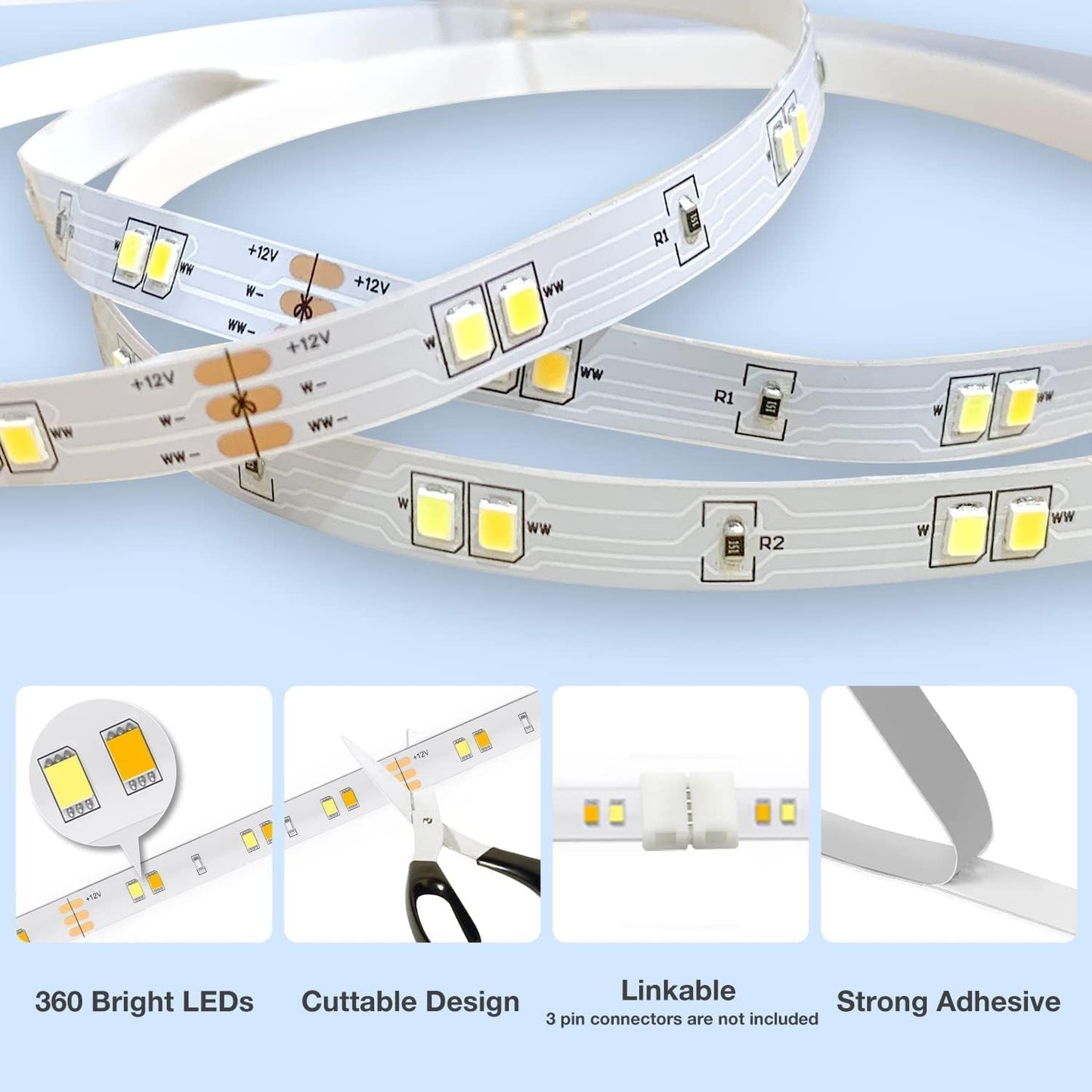 DAYBETTER Dimmable LED Strip Lights for Kitchen Cabinets – Modern Home Decor Accent Lighting, 2700K-6500K