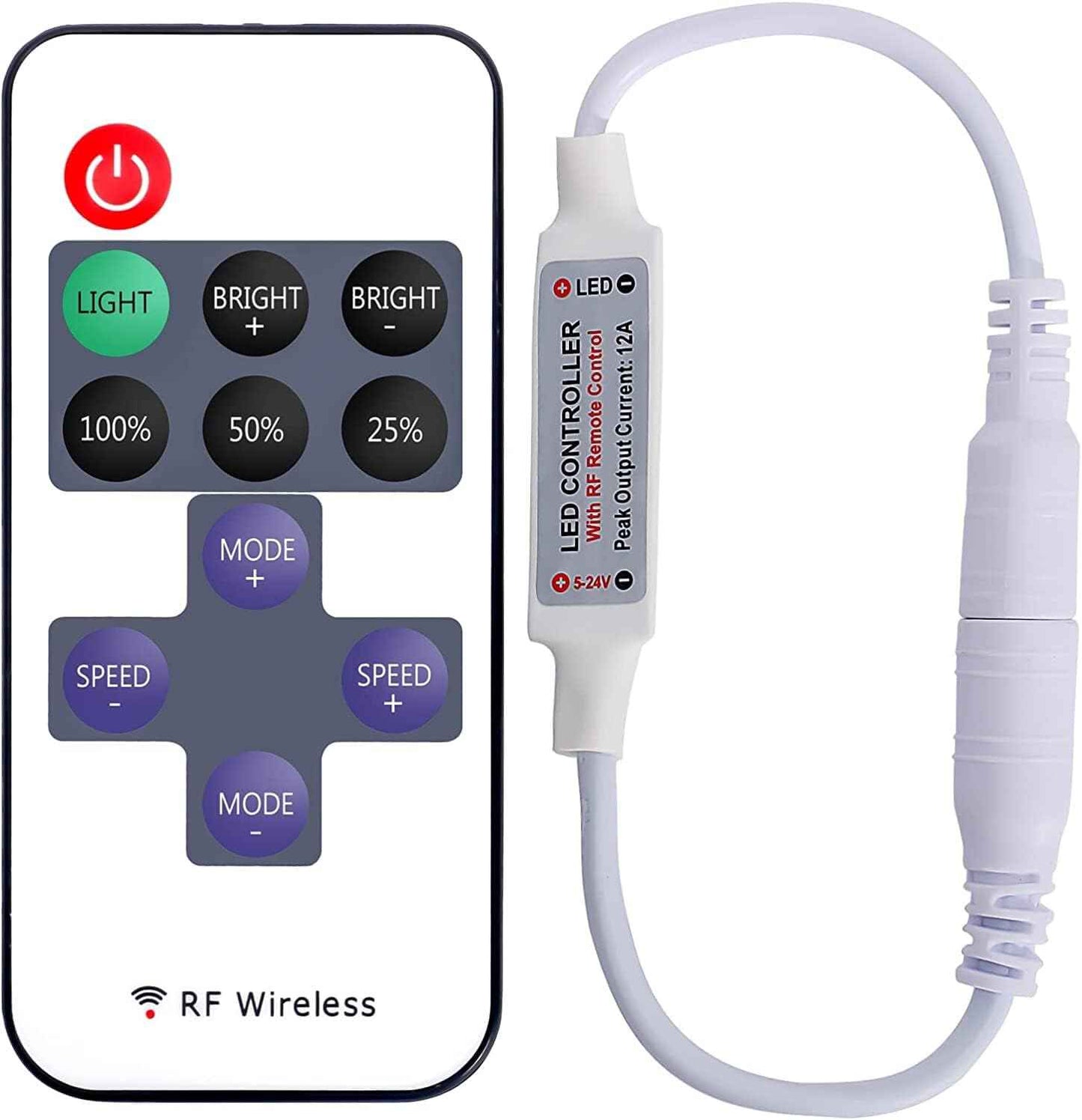Aubric LED Strip Dimmer 2-Pack – Clean White Remote Controller for Uncluttered Single Color Strip Setups