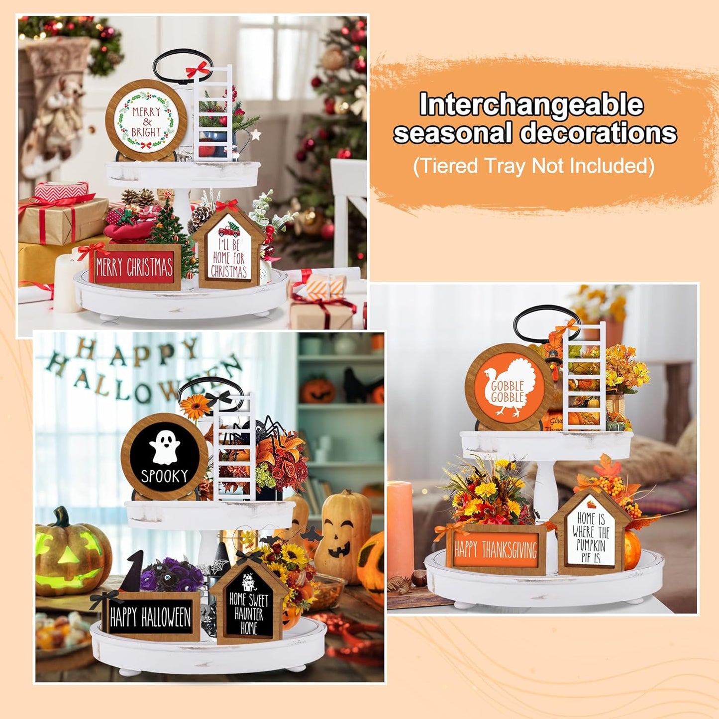 Farmhouse_Christmas_Tiered_Tray_Decorations_Set_-_Year_Round_Seasonal_Interchangeable_Holiday_Rustic_Wooden_Frames_with_Cards,_Ladder_for_Home_Kitchen_Table_Thanksgiving_Centerpiece