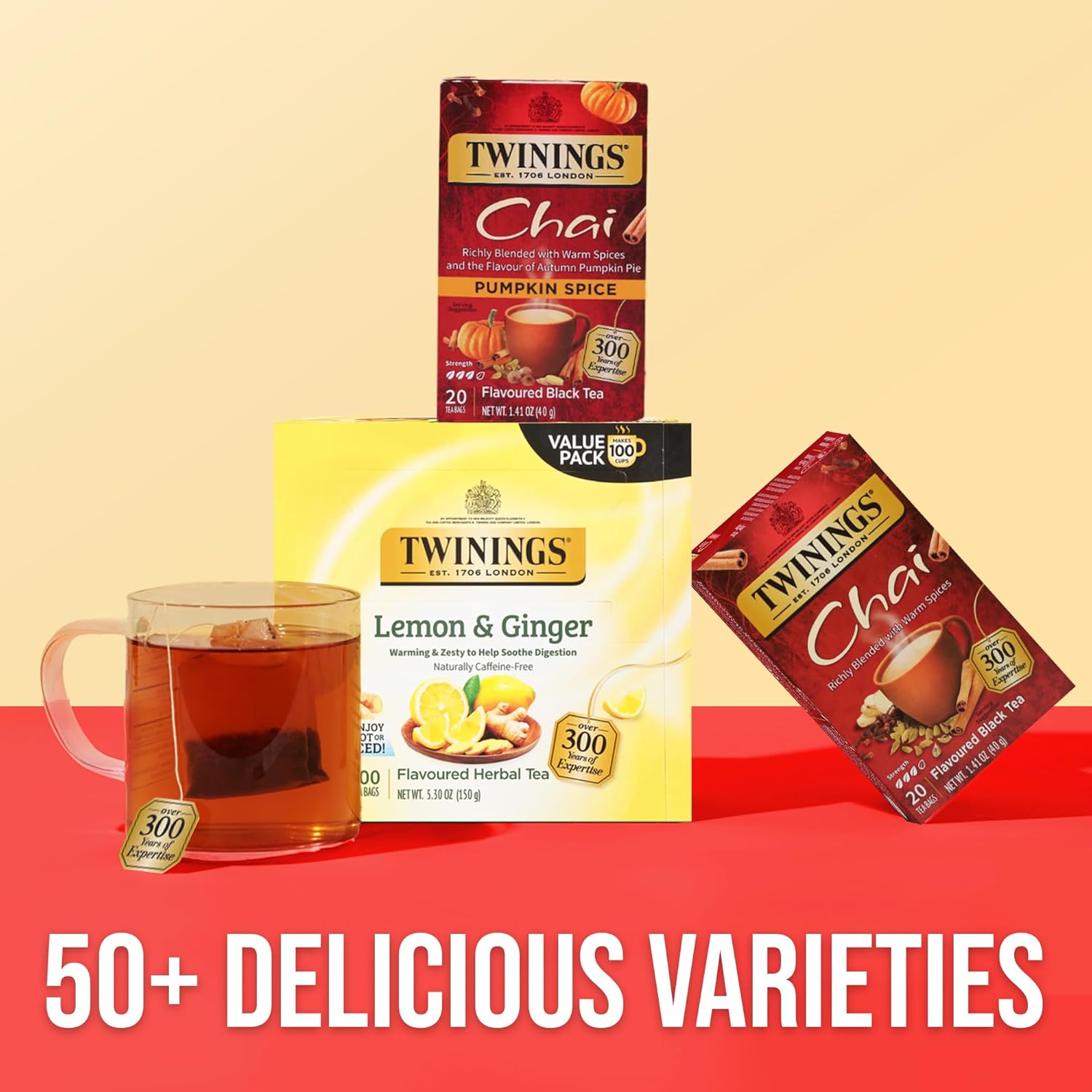 decaf and herbal options (decaf chai, pure peppermint, nightly calm) for caffeine-sensitive and evening drinkers