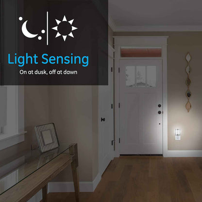 GE CoverLite Simple Plug-in Night Light, Neutral Brushed Nickel Finish for Uncluttered Hallway and Bathroom, Dusk to Dawn LED, 2 Pack