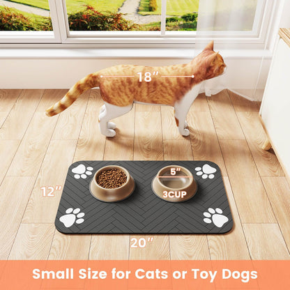 Decorative Pet Feeding Mat for Modern Living Room, Striped Dark Gray Placemat for Food and Water Bowls