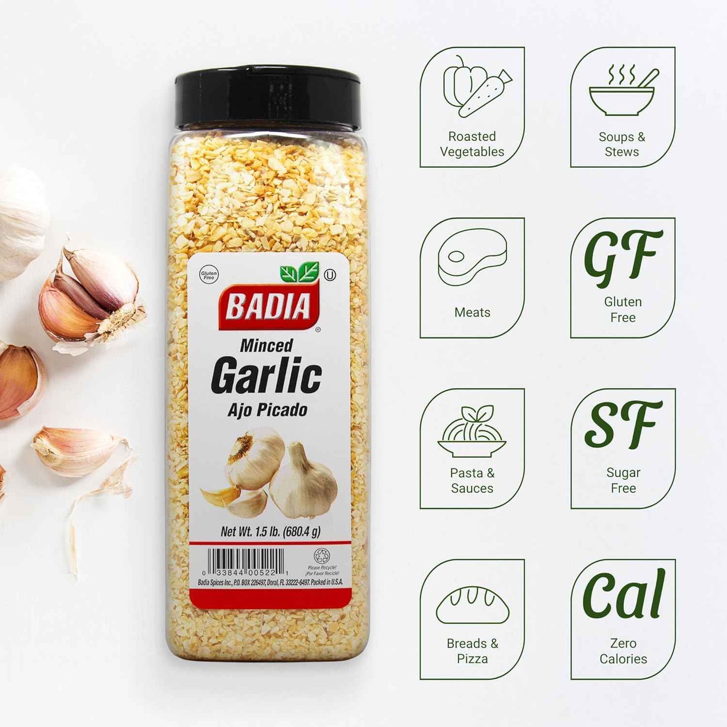 Badia Minced Garlic 1.5 lb – Portable Dehydrated Seasoning for Camping Trips, Backyard Cookouts, and Open-Air Grilling