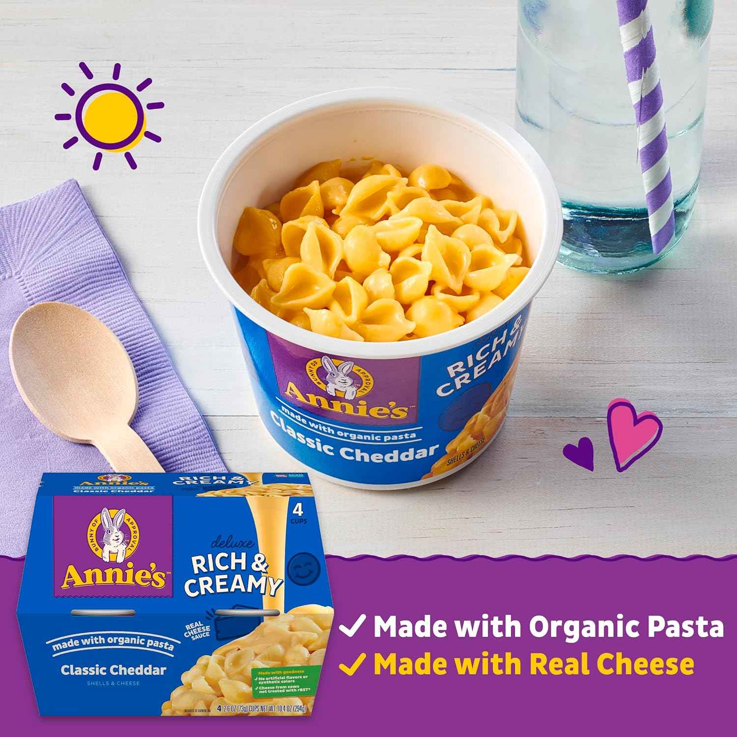 Annie's Classic Cheddar Deluxe Mac Cups – Simple Pantry Staple for Clutter Free Kitchens, Single Serve 2.6 oz