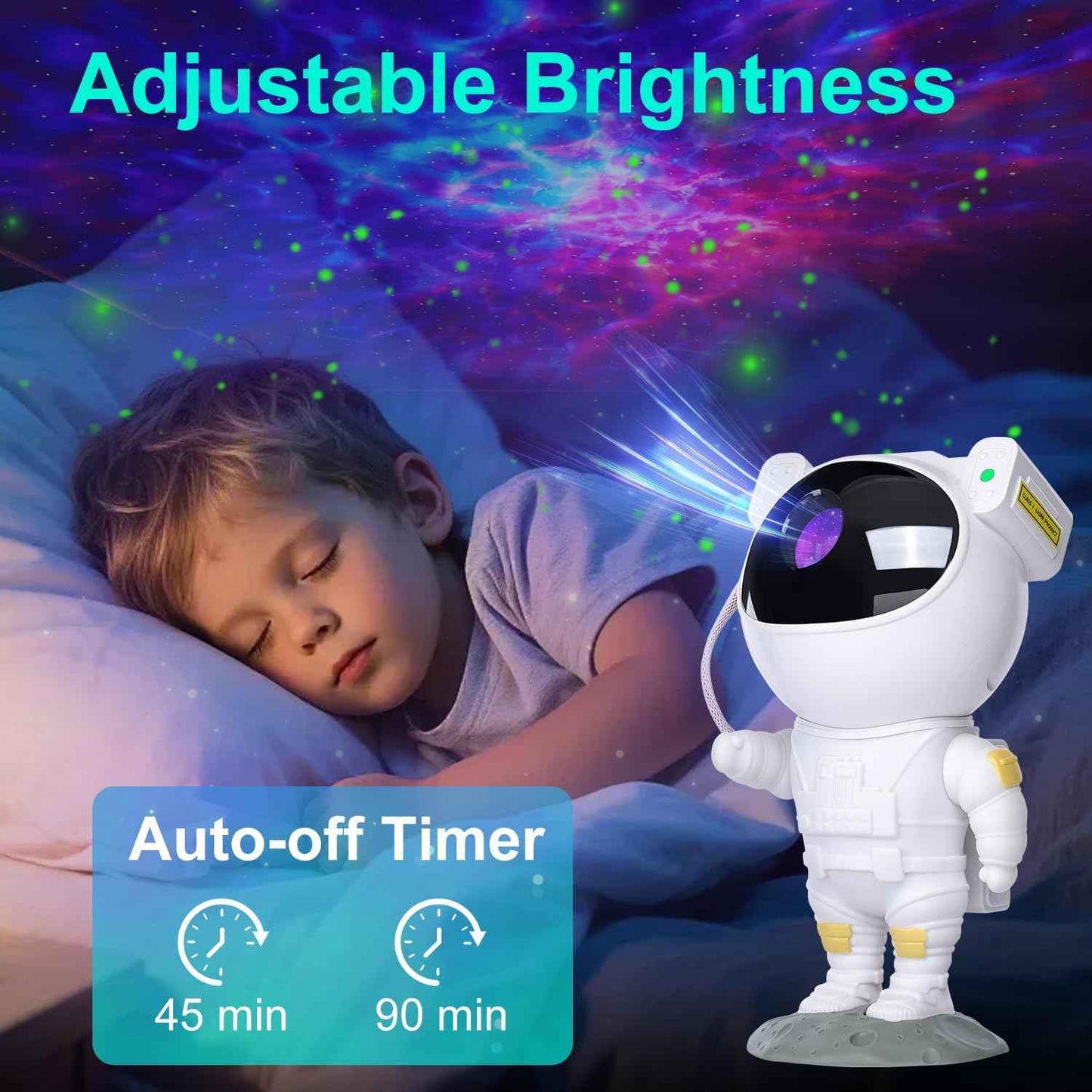 AstraStar Astronaut Star Projector – Safe LED Night Light for Kids Bedroom and Nursery, Cool-to-Touch Lamp with Auto Shutoff