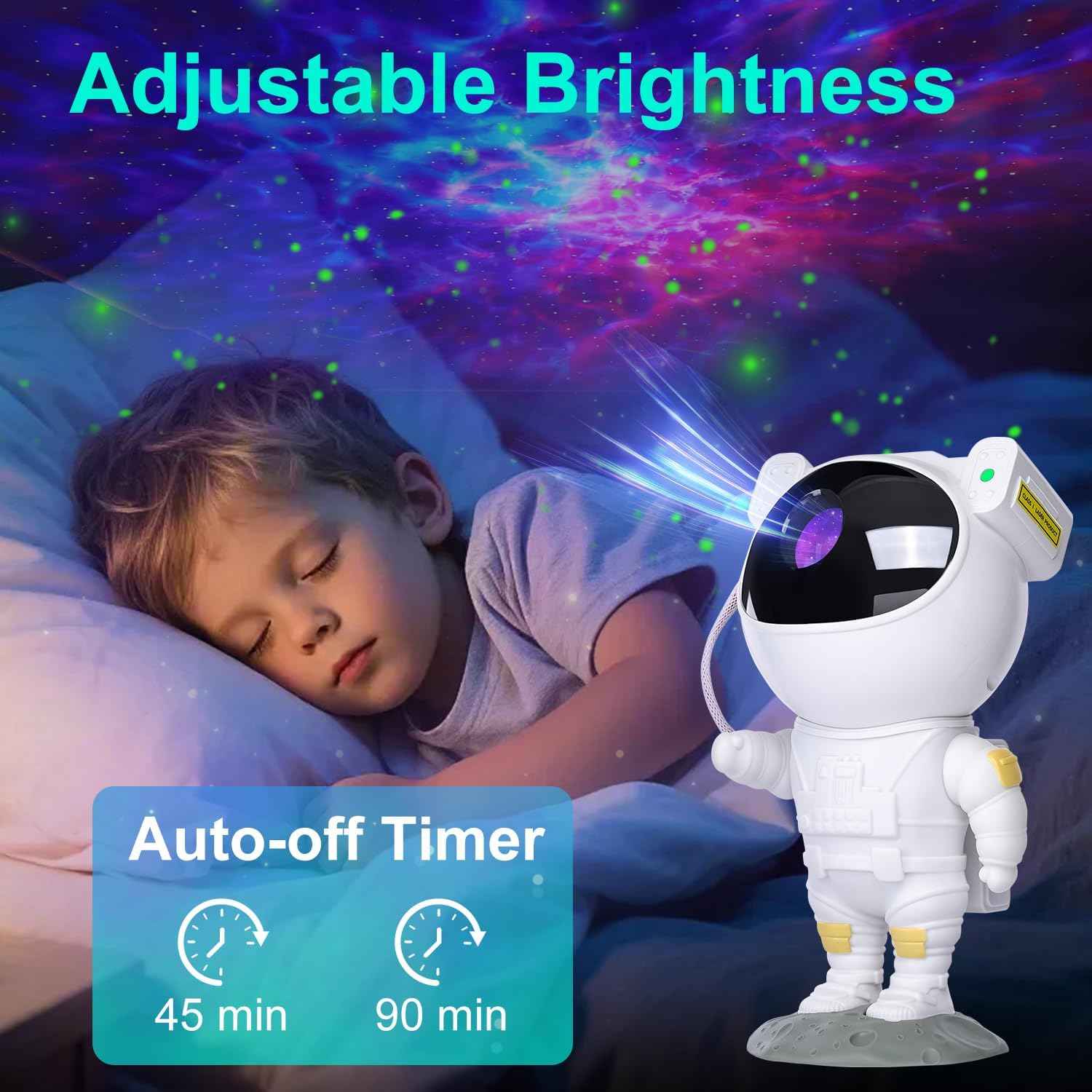 AstraStar Astronaut Star Projector – Safe LED Night Light for Kids Bedroom and Nursery, Cool-to-Touch Lamp with Auto Shutoff