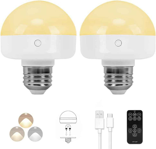 BLUEYE Rechargeable LED Bulb for Clutter-Free Bedside, Slim Profile Cordless Lamp with Remote Dimmer