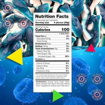 Blue Sharks Gummy Candy – Toddler-Approved Snack for Lunchboxes and Road Trips, Individually Wrapped