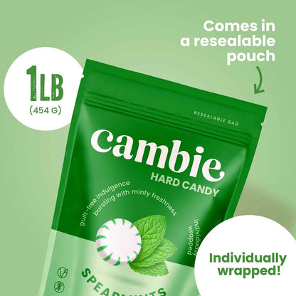 Cambie Sugar Free Hard Candy Spearmint – Low-Calorie Breakroom Snack for Busy Professionals, Individually Wrapped