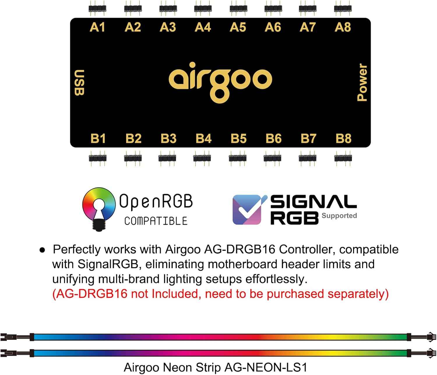 airgoo AG-NEON-LS1 ARGB Strip – Clean Minimalist PC Lighting, Tool-Free Magnetic Mounting for Clutter-Free Custom Builds