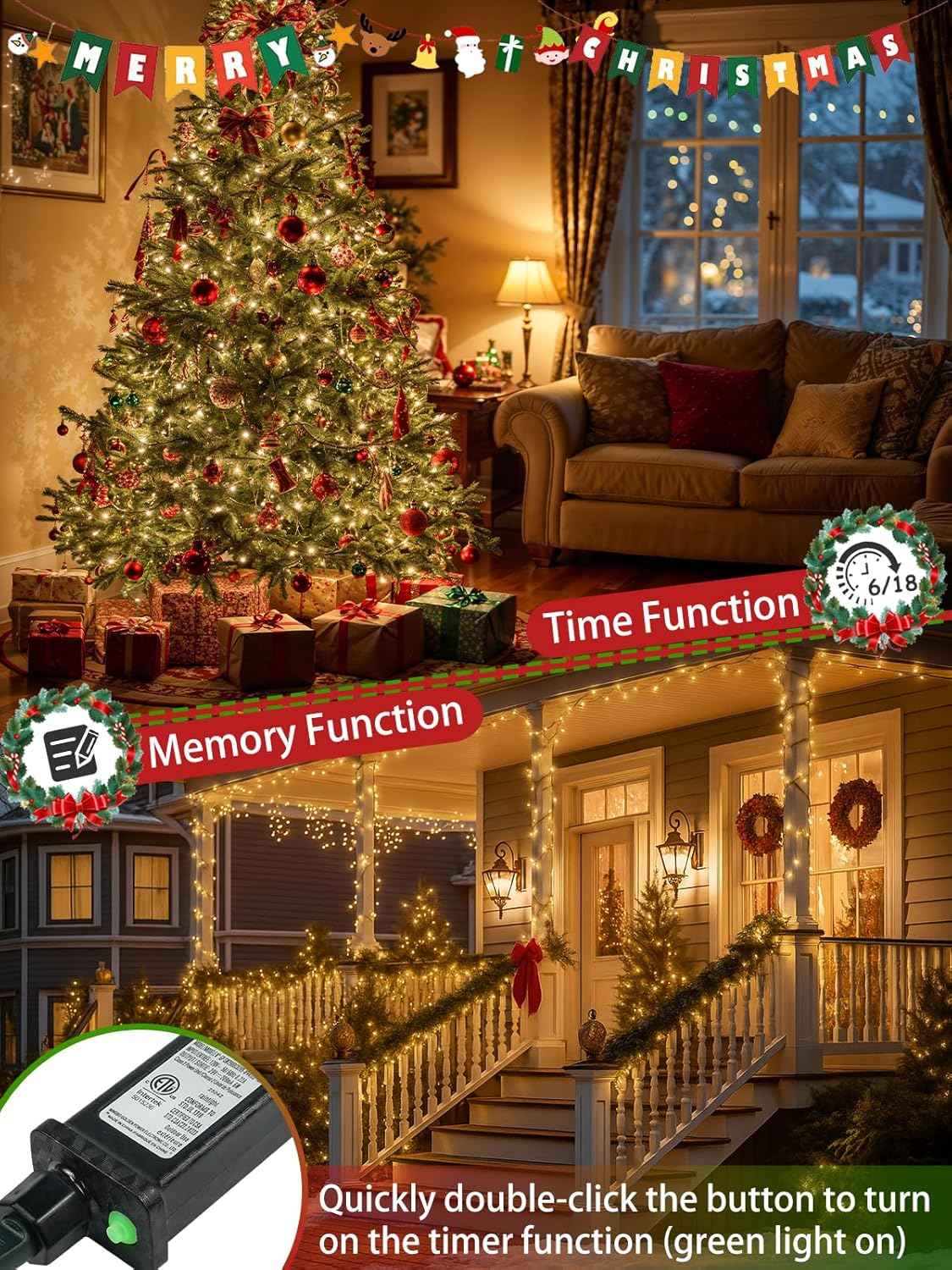 Everglow 66FT LED String Lights – Cozy Living Room Decor with Warm White Glow and 13 Lighting Modes