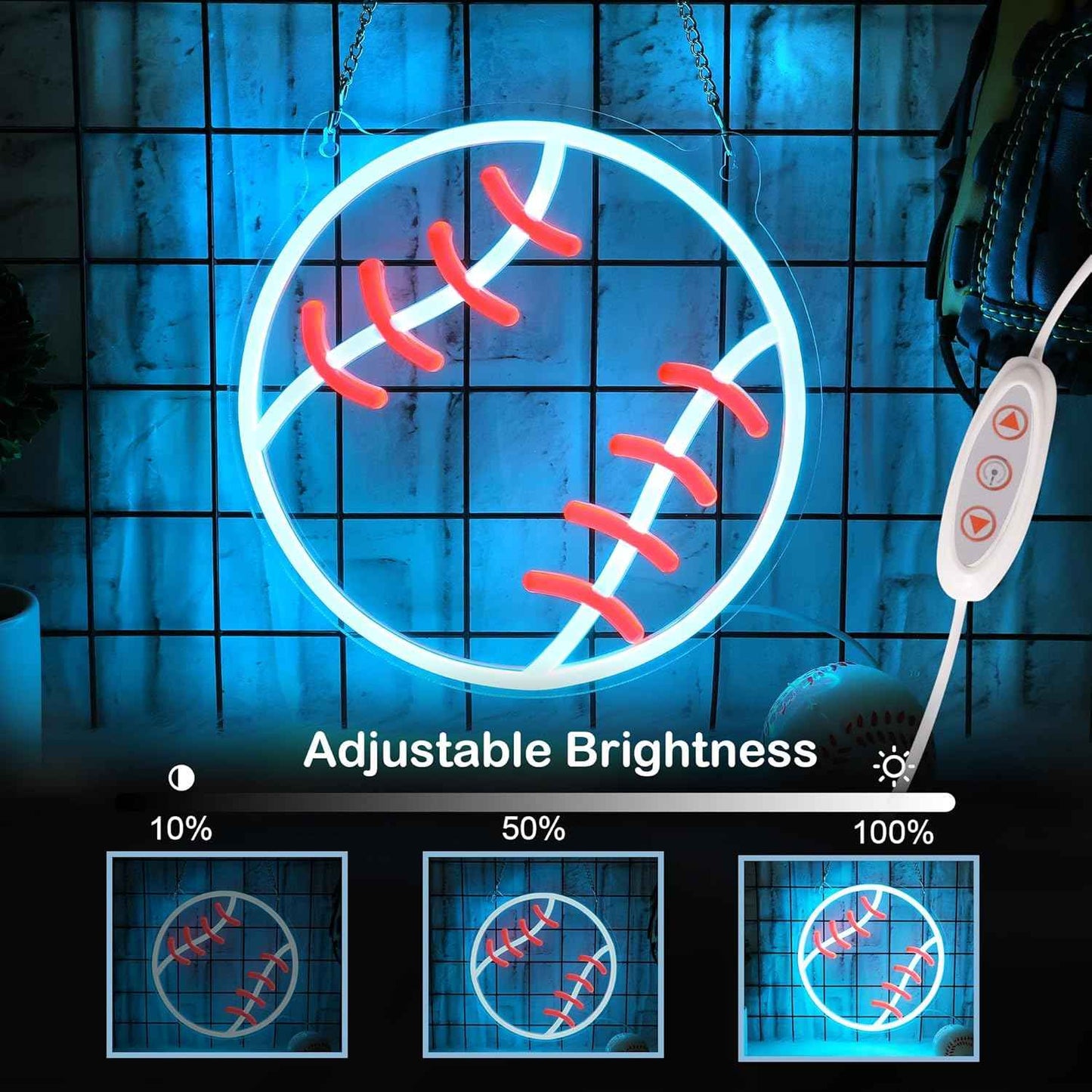 Baseball Neon Sign - Unique Housewarming & Holiday Gift for Baseball Fans, Dimmable LED Wall Sign for Man Cave Dorm Room, USB Powered Sport Decor