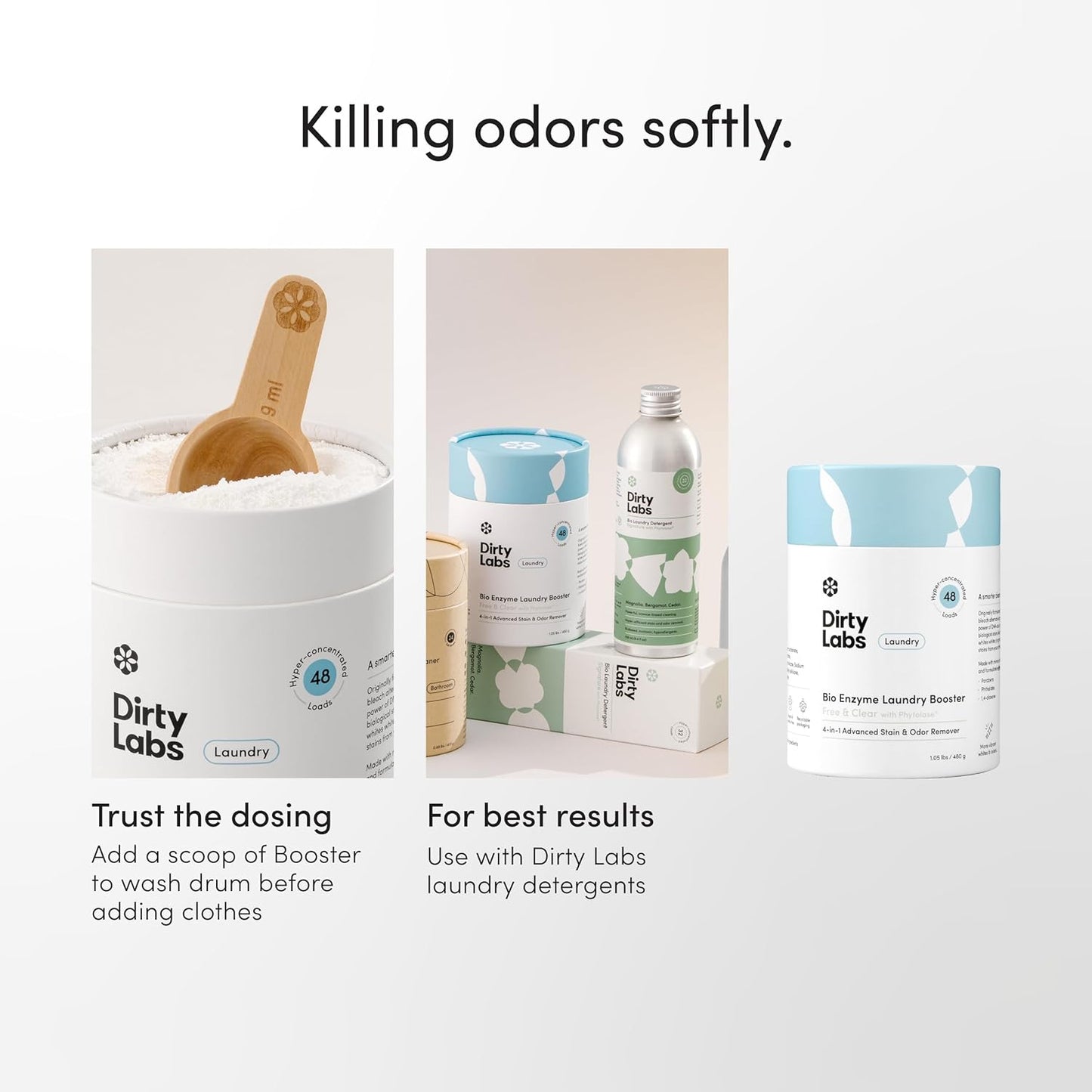 Dirty Labs Scent Free Bio Enzyme Laundry Booster for Intentional Capsule Wardrobe Care and Neutral-Tone Whites, 48 Loads