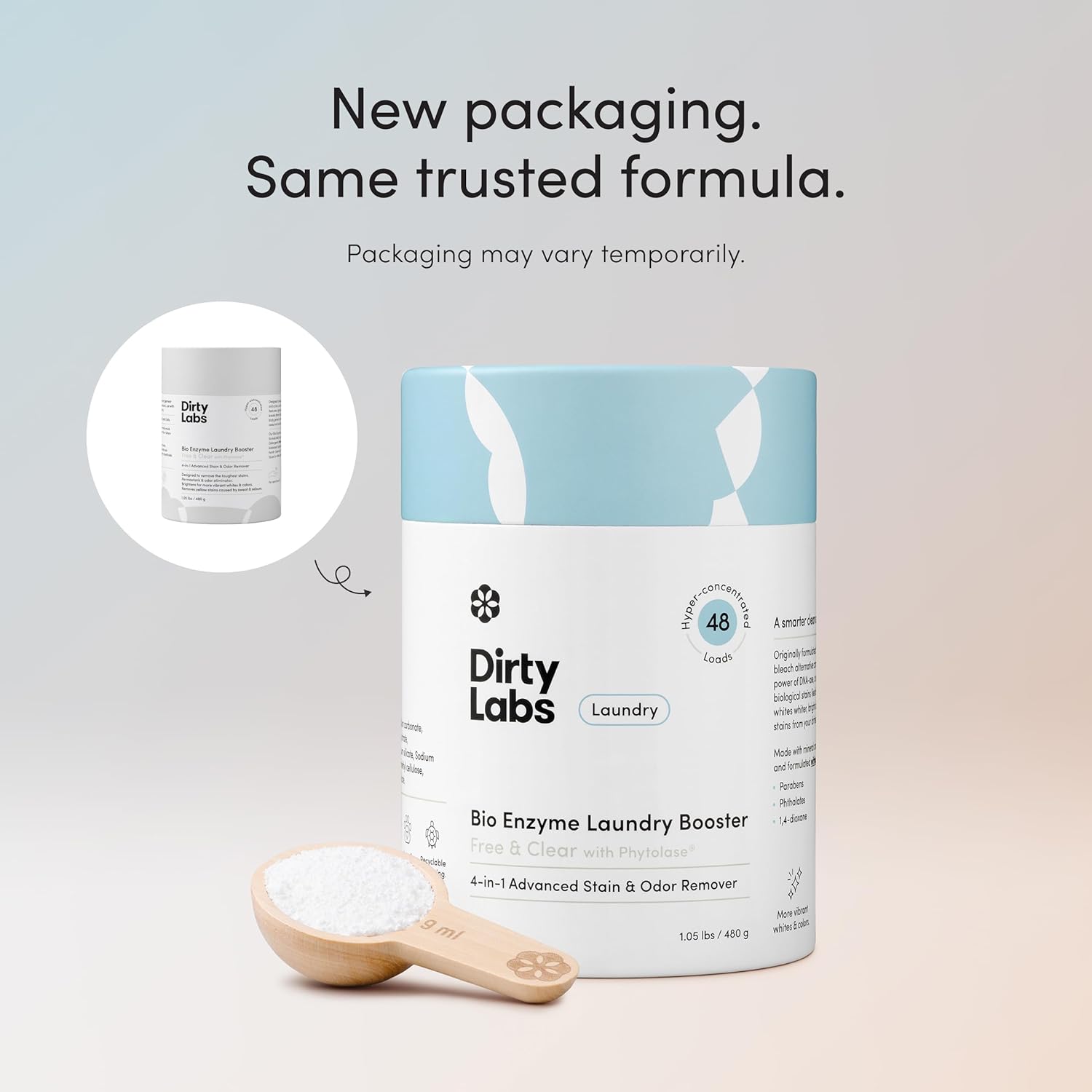 Dirty Labs Scent Free Bio Enzyme Laundry Booster for Intentional Capsule Wardrobe Care and Neutral-Tone Whites, 48 Loads