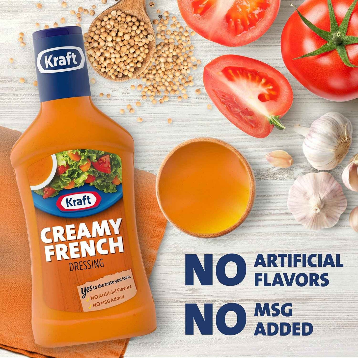 Kraft Creamy French Dressing – No Artificial Flavors Dressing for Clean Eating, 16 fl oz Bottle