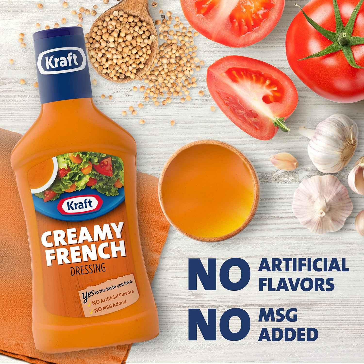 Kraft Creamy French Dressing – No Artificial Flavors Dressing for Clean Eating, 16 fl oz Bottle
