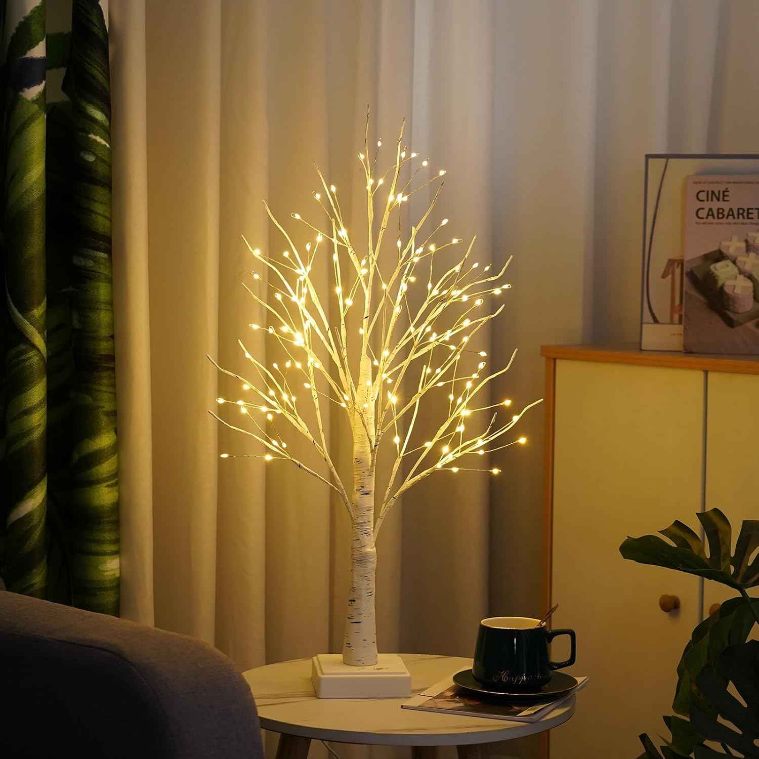 Mavques Flameless Birch Tree – Safe Night Light for Bedroom, LED Warm White Glow with Timer