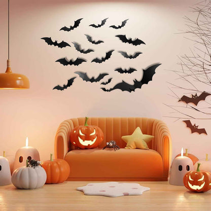 Elegantly Halloween Big Size Bat Wall Decor – No Flame, No Mess Family Craft Activity for Nursery and Classroom Halloween Party, Removable Adhesive Bats