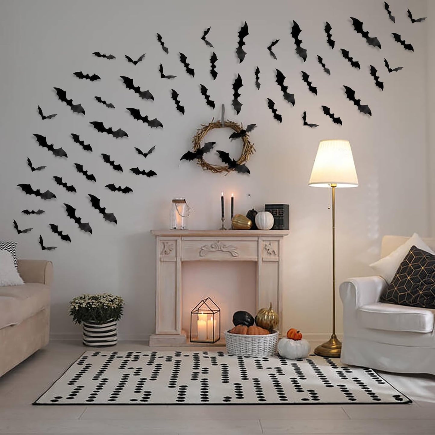 DIYASY Outdoor Bat Wall Decals 120 Pack Weatherproof PVC Halloween Decor for Front Door Entryway and Garden Party