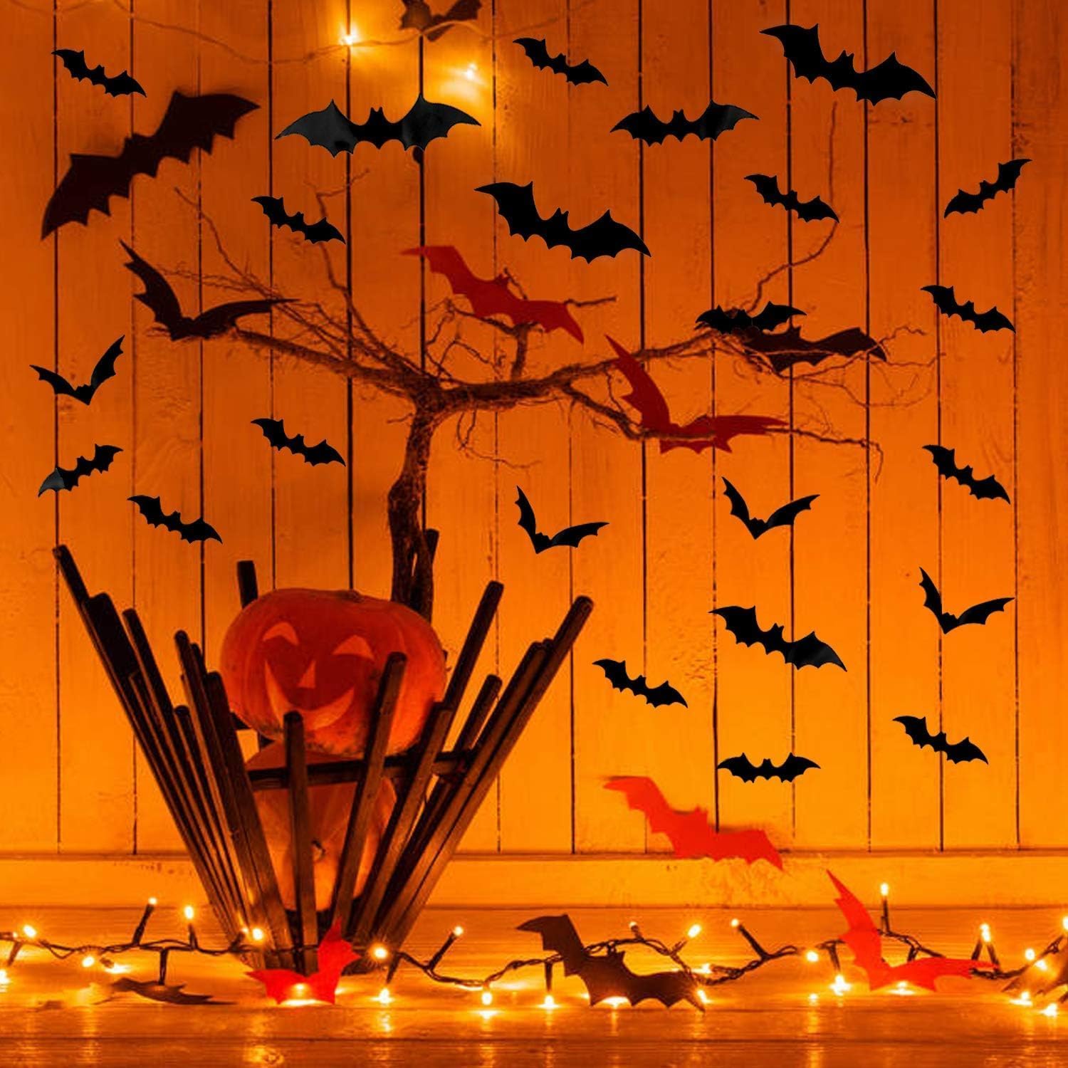 DIYASY Outdoor Bat Wall Decals 120 Pack Weatherproof PVC Halloween Decor for Front Door Entryway and Garden Party
