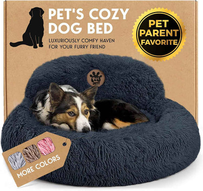 PetJett Calming Dog Bed Medium – Donut Round Anti-Anxiety Bed for Corgis, Frenchies & Beagles, Soothing Nightly Sleep Nest