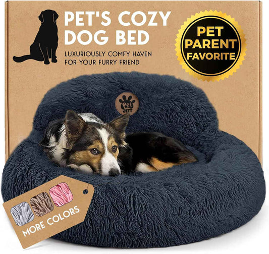 PetJett Calming Dog Bed Medium – Donut Round Anti-Anxiety Bed for Corgis, Frenchies & Beagles, Soothing Nightly Sleep Nest