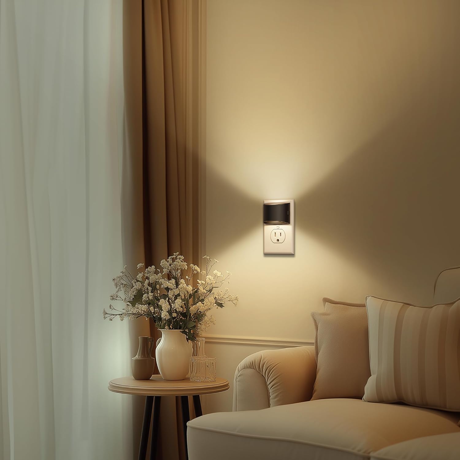 DORESshop Dusk to Dawn Night Light – Compact Side Outlet Design for Small Spaces, Effortless Ambient Light