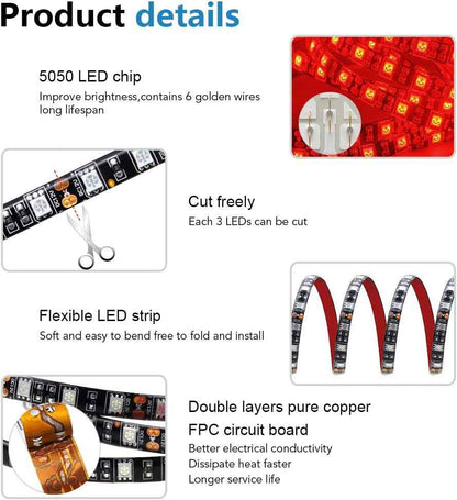 ALITOVE 16.4ft Red LED Strip Light 5050 12V Waterproof Creative Birthday Gift for Her and DIY Home Hobbyists Without Power Supply