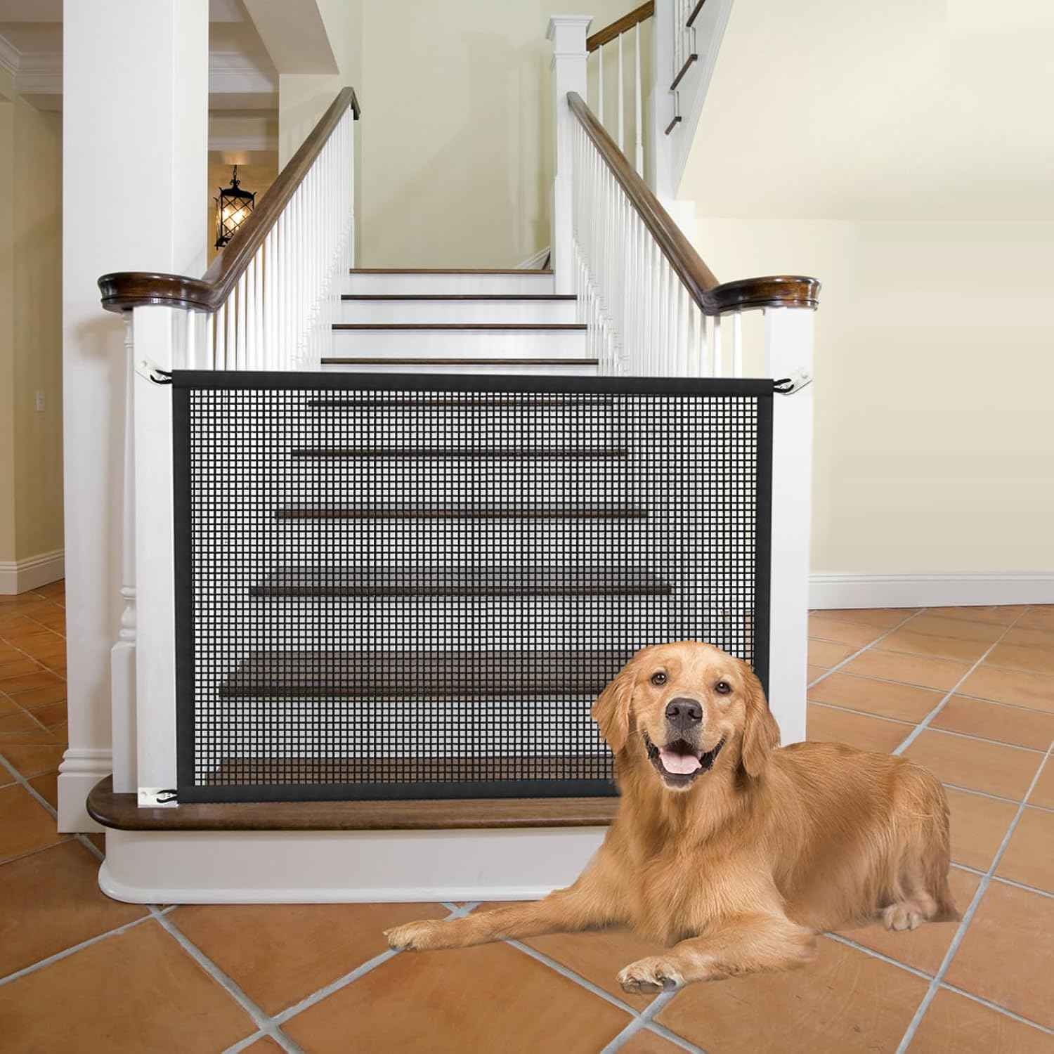 Cupount Pet Mesh Gate for Stairs – Damage-Free Barrier to Block Puppies from Climbing Unsupervised