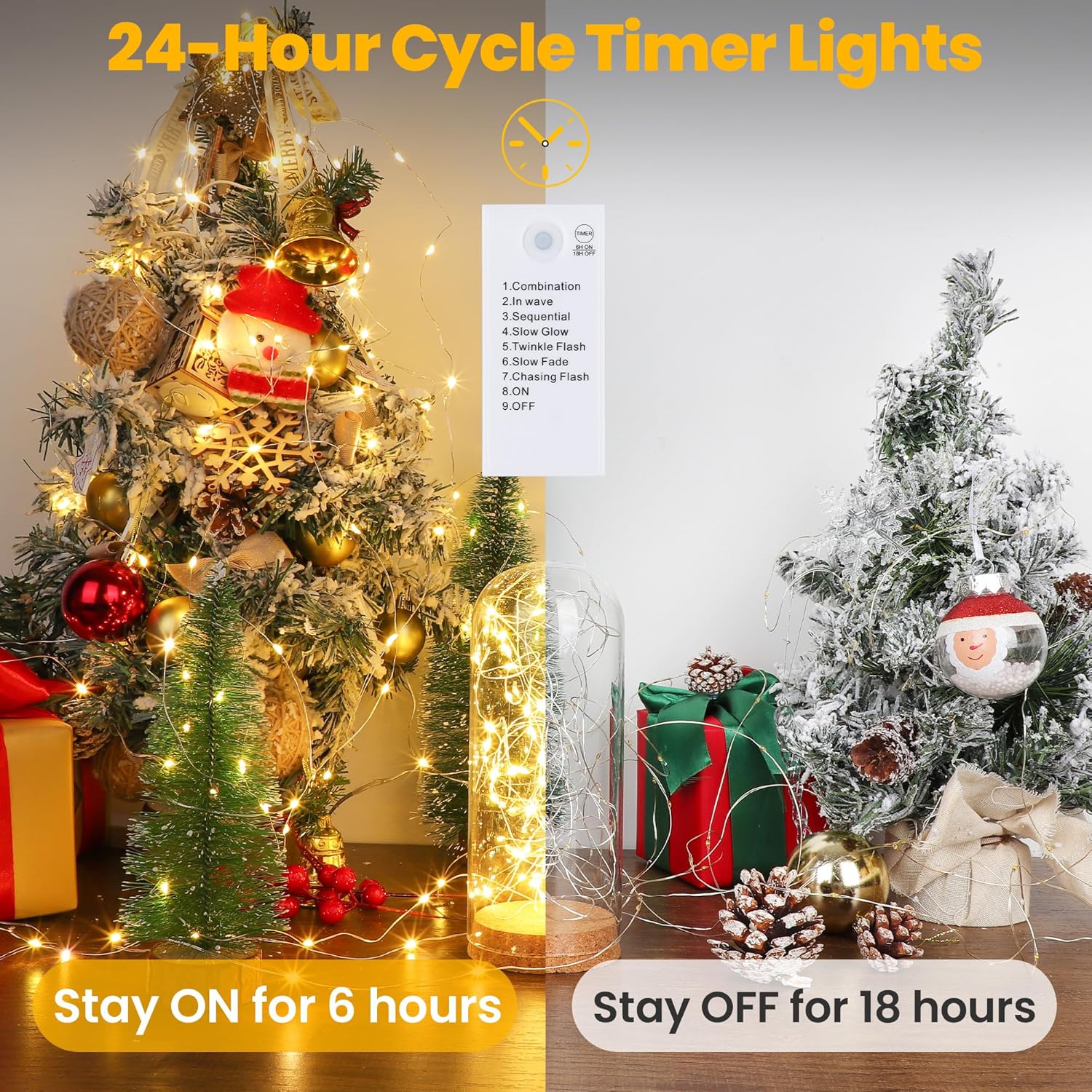 double-tap activated 6h-on/18h-off auto cycle timer with a steady-on override mode