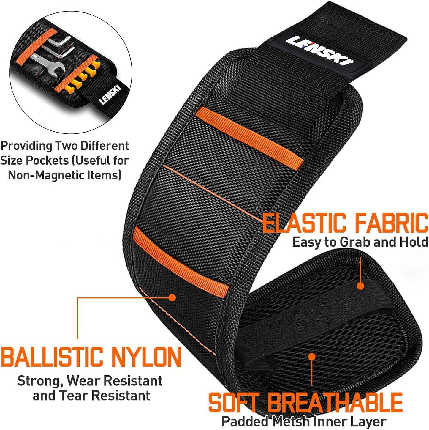 Lenski Magnetic Wristband Tool Belt – Christmas Stocking Stuffer for Men Who Have Everything, White Elephant Gift Idea