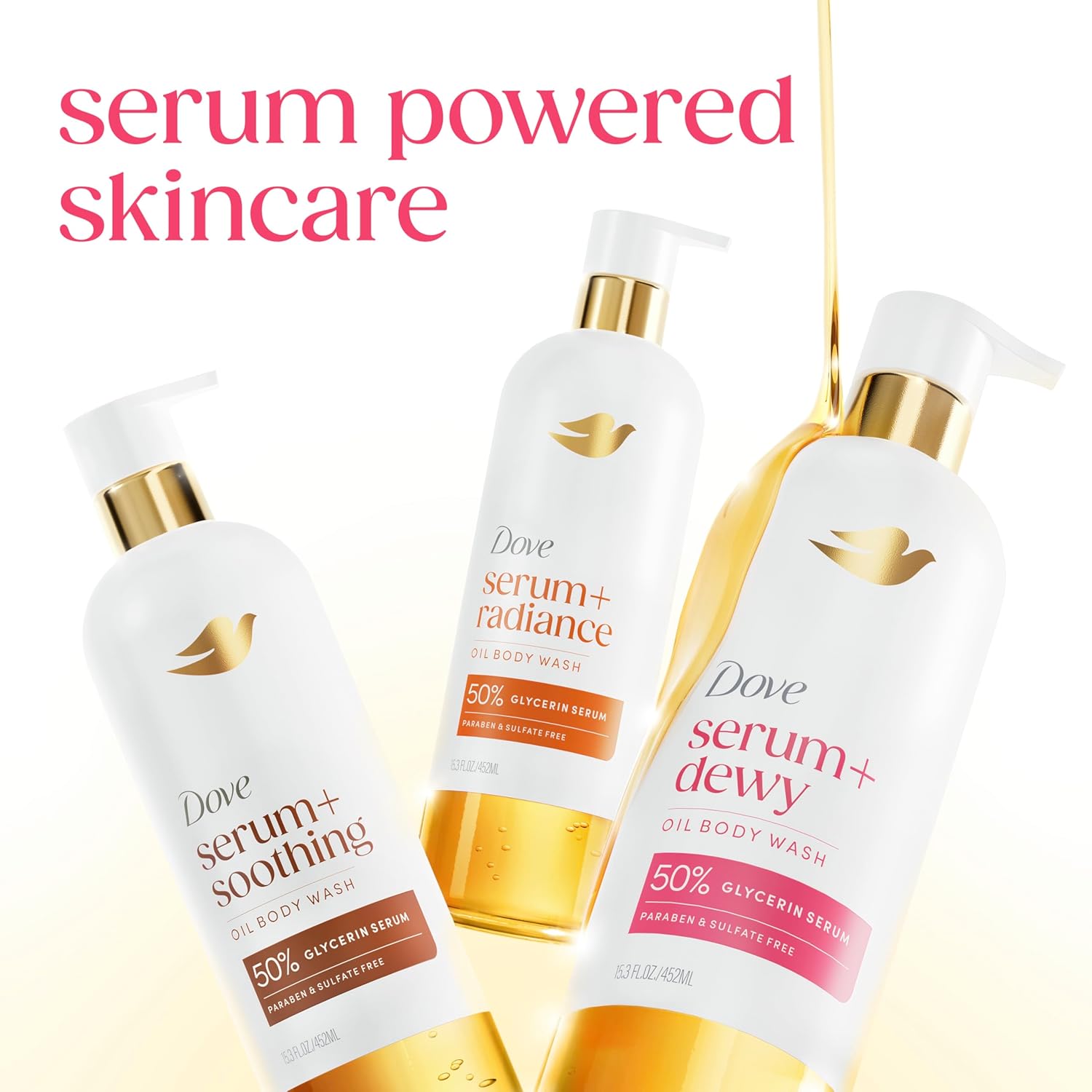 Dove Serum+ Coconut & Geranium Shower Oil – Mindful Hydration for Daily Self-Care Routine, 15.3 fl oz