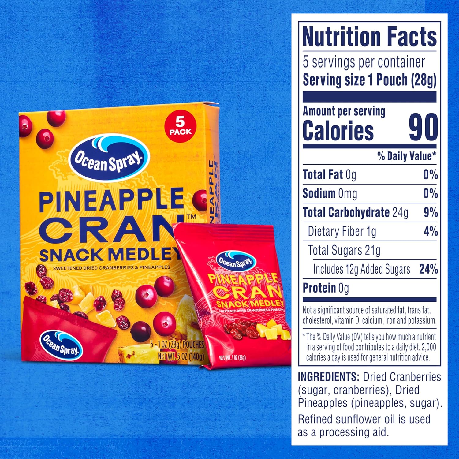 dried cranberry and pineapple (or mango) fruit medley with sweet-tangy profile