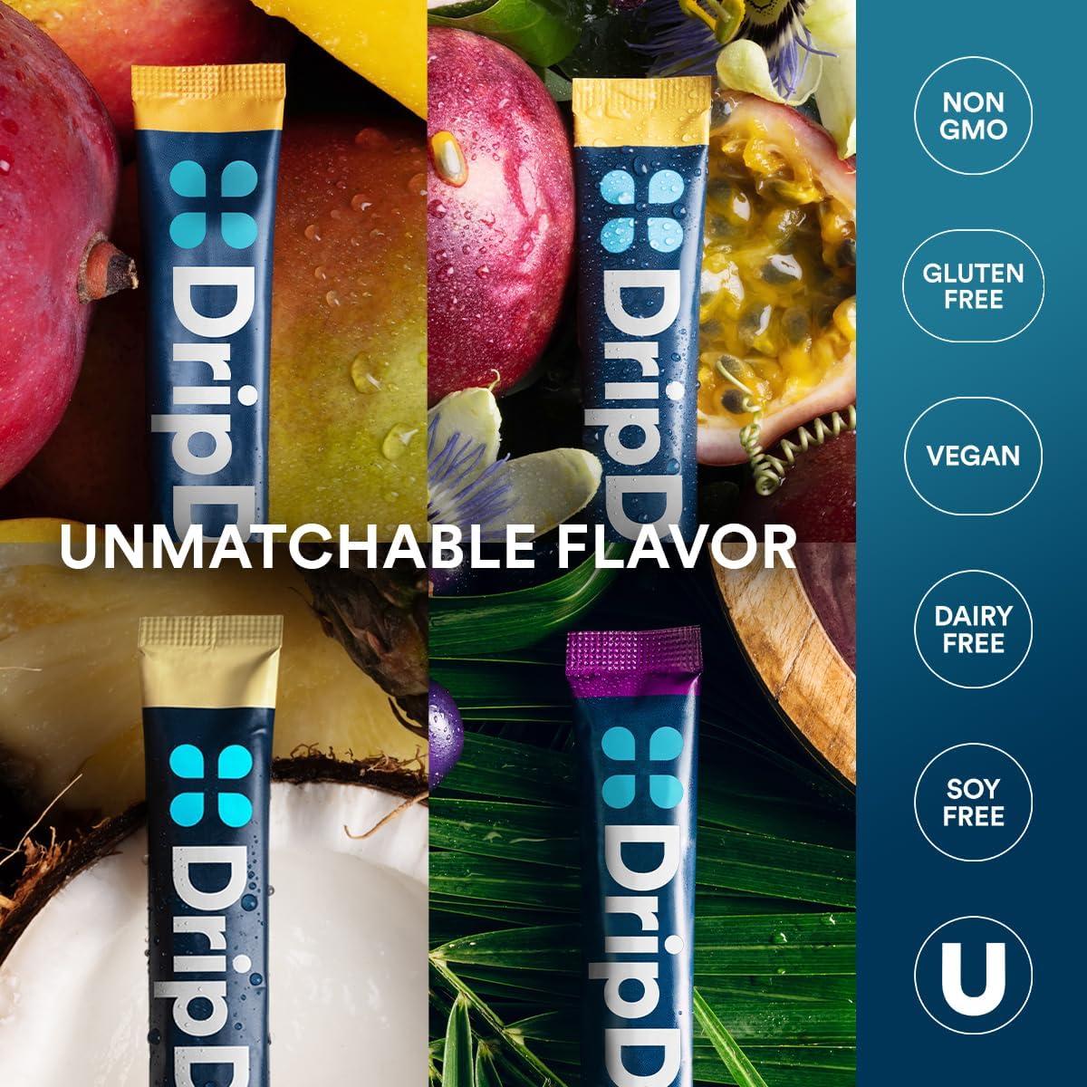 DripDrop Hydration Powder – Tropical Variety Pack Electrolyte Sticks for Daily Wellness and Self-Care Routines