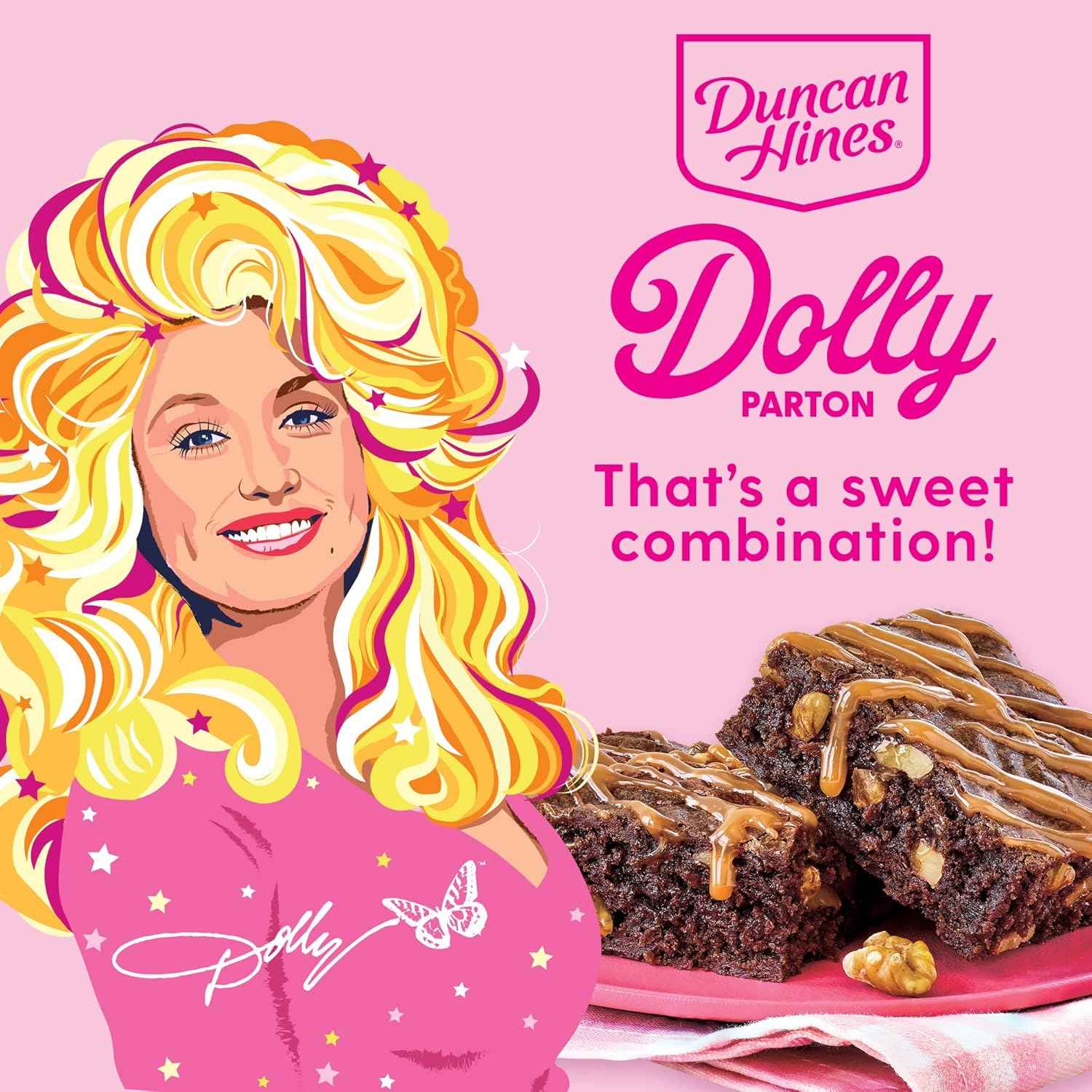 Duncan Hines Dolly Parton Caramel Turtle Brownie Mix – Stress-Free Potluck Dessert for Busy Hosts, 16.7 oz