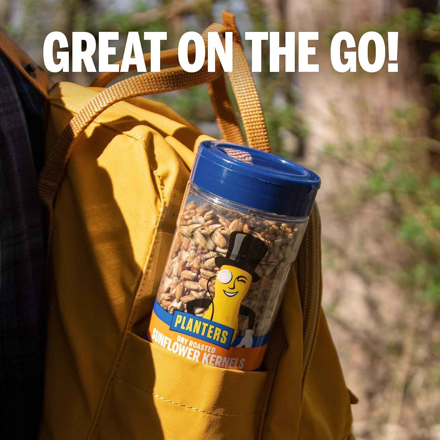 PLANTERS Pop & Pour Sunflower Seeds – Camping and Hiking Snack, Resealable Travel Jar for Trails