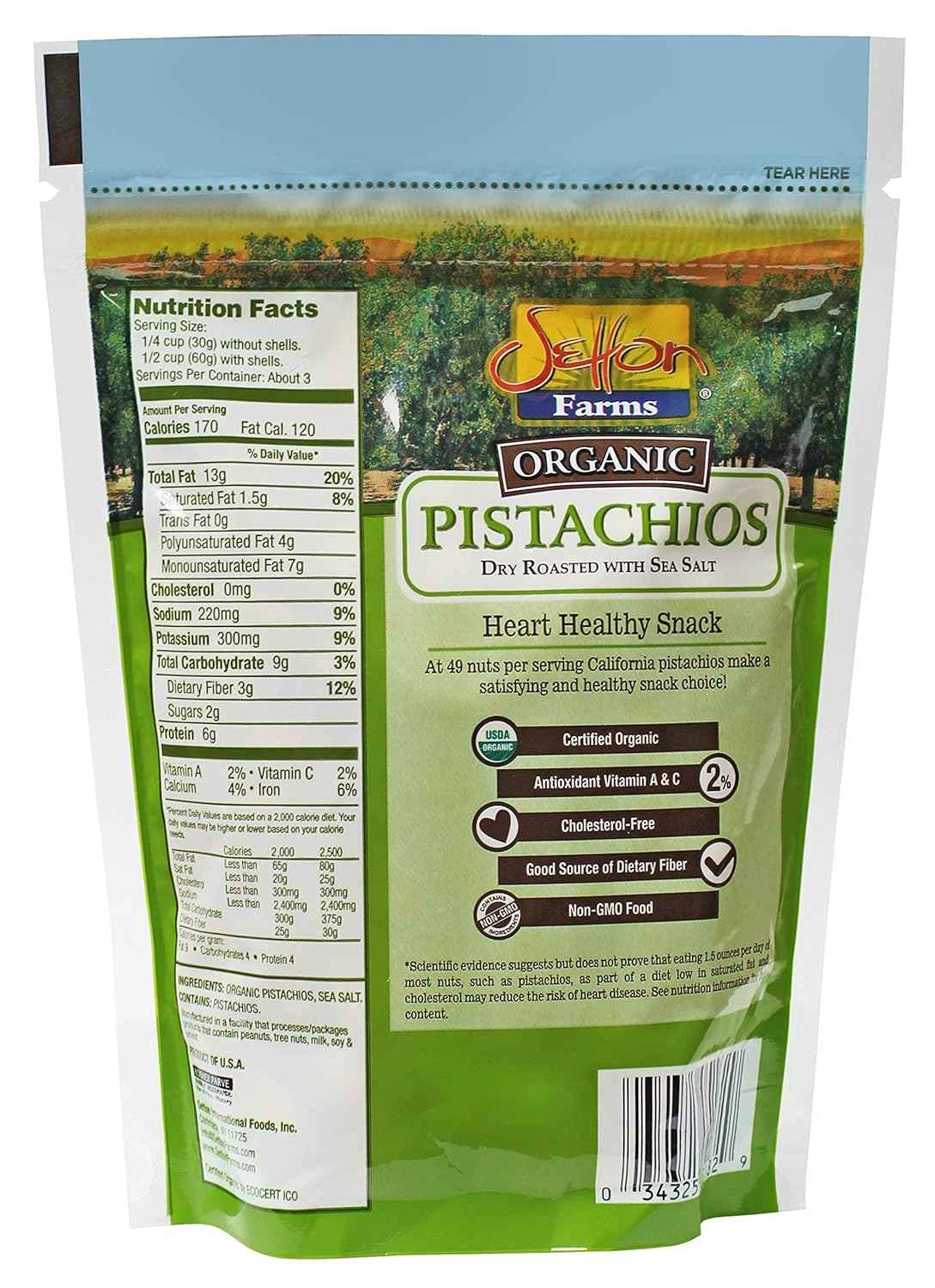 Setton Farms Premium Organic Pistachios - Elegant Hostess Gift for Holiday Table and Gourmet Gift Basket, Dry Roasted 7 Oz Resealable Bag