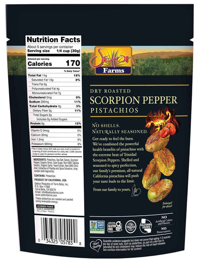 Setton Farms Scorpion Pepper Pistachio Kernels – Portable 5 oz Resealable Snack for Hiking and Camping Trips