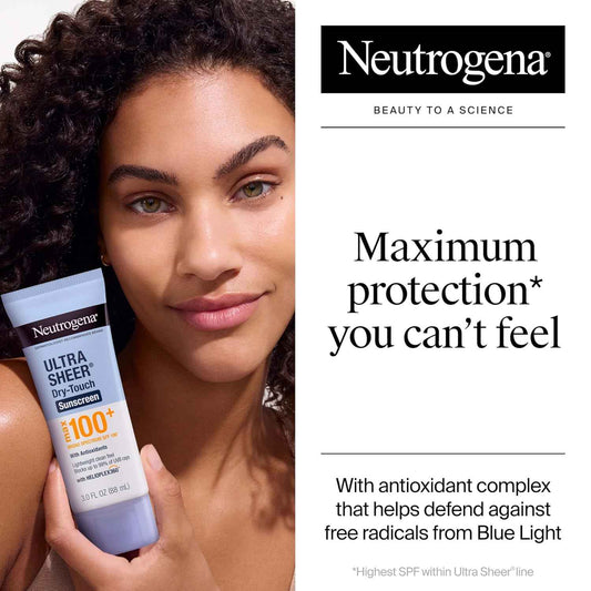 Neutrogena Ultra Sheer Dry-Touch SPF 100+ Sunscreen – Travel Size Sun Protection for Patio, Camping and Outdoor Dining