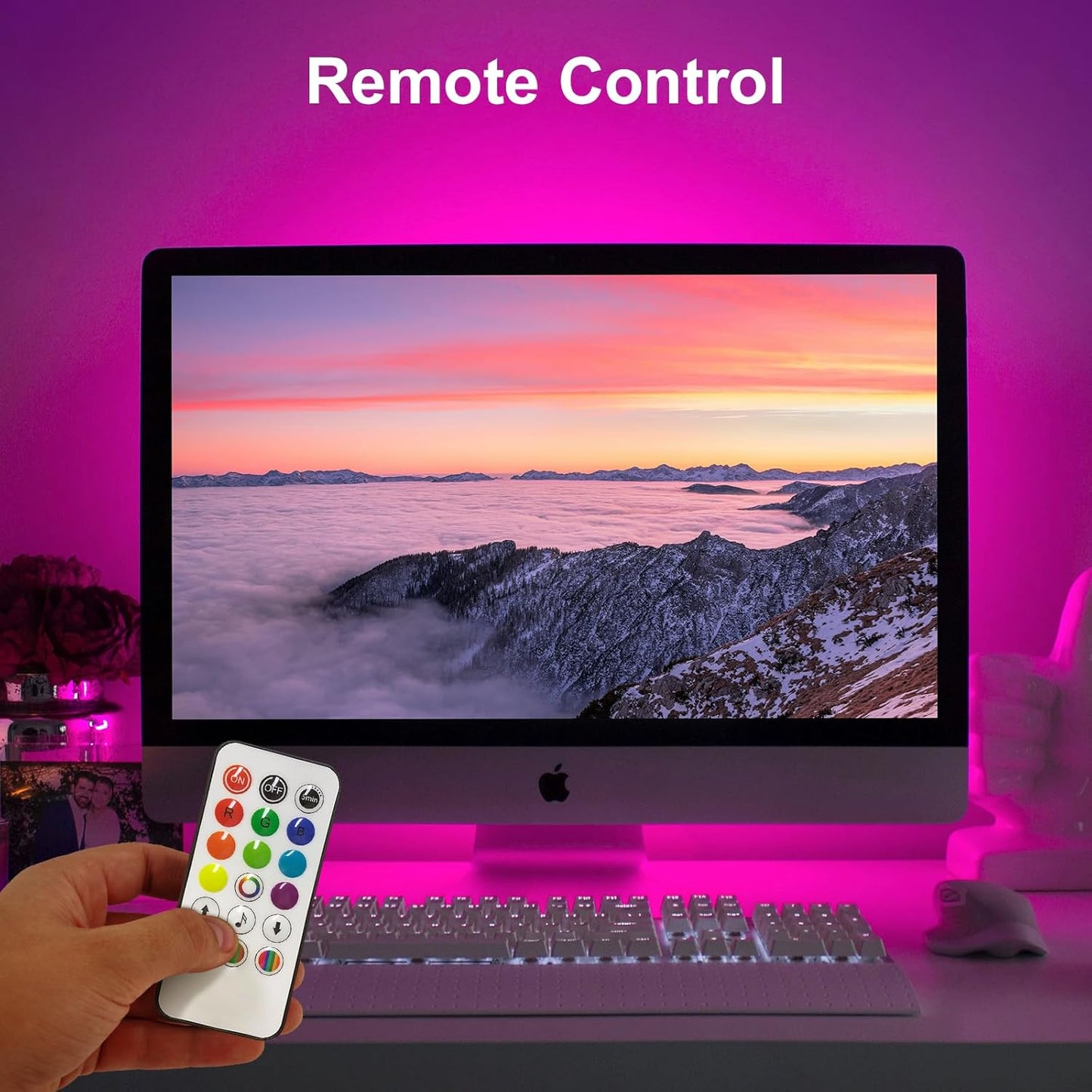 dual control: infrared remote (cr2032 included) plus onboard physical button
