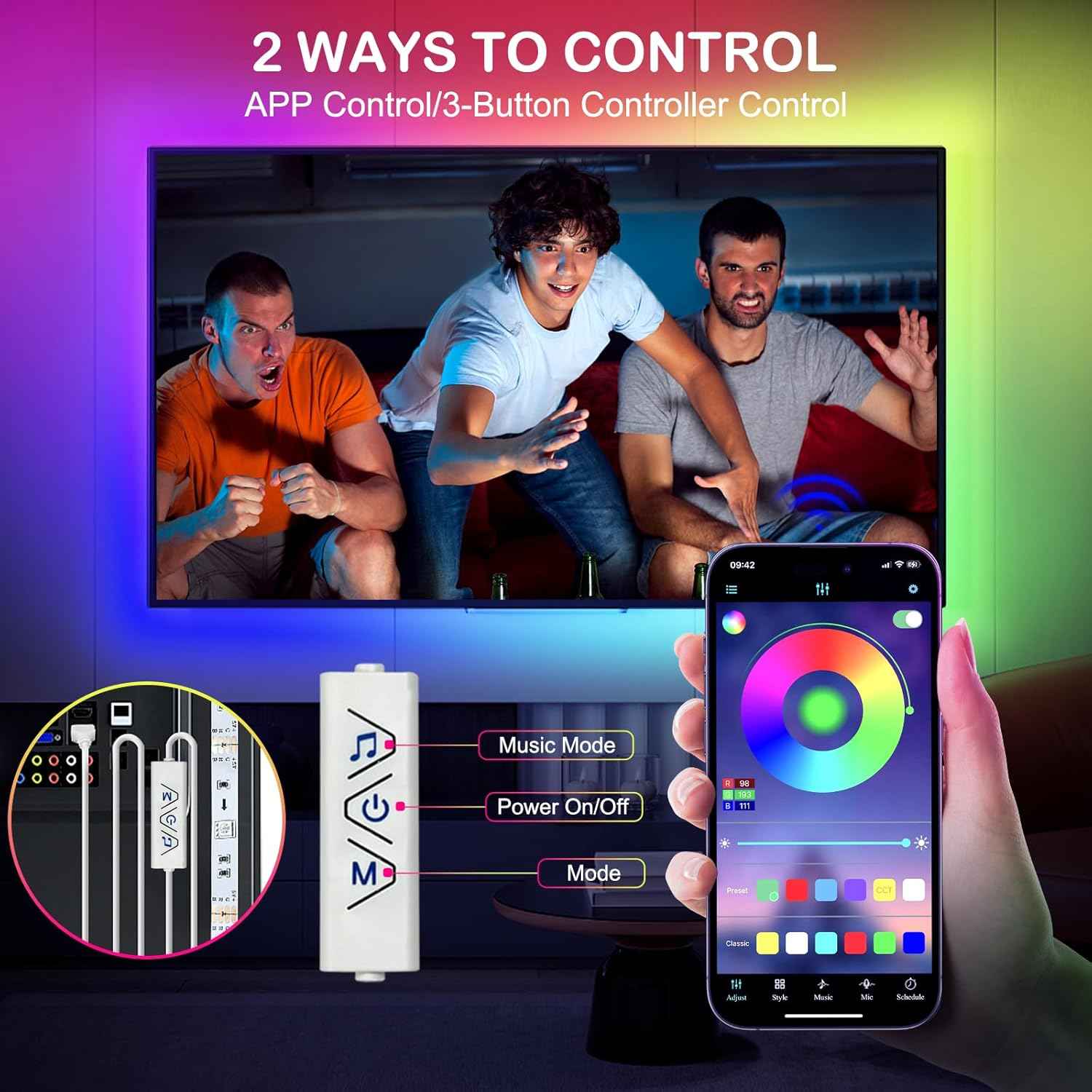 HOUHUI LED Strip Lights 32.8ft RGB+IC – Thoughtful Birthday Gift for Him with Music Sync and App Controlled Ambient Glow