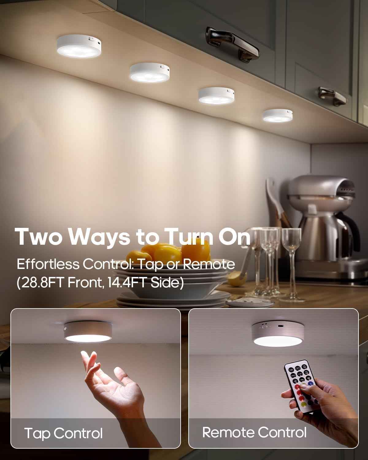 Wireless Puck Lights — Clutter-Free Under Cabinet Lighting with Magnetic Mount and Type-C Recharge